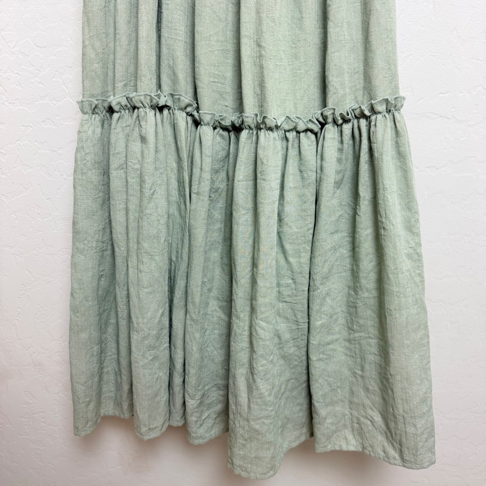 Ivy City Co Sage Green Smocked Cotton Midi Dress Puff Sleeve Large Cottagecore - Picture 5 of 10
